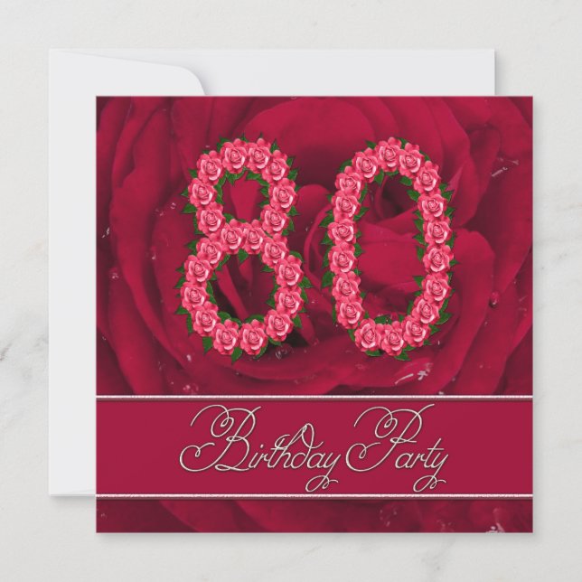 80. Geburtstagsfeier mit Rose Einladung (Vorderseite)