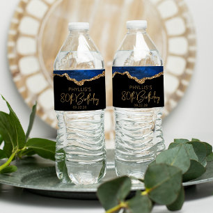 80. Geburtstagsfeier Navy Blau Gold Achat Wasserflaschenetikett