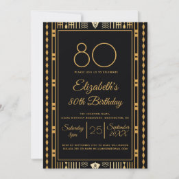 80. Geburtstagsfeier Schwarz Gold Elegant Anpassen Einladung