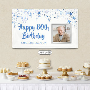 80. Geburtstagsfoto Blau Sterne Personalisiertes B Banner
