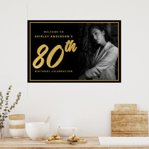 80. Geburtstagsfoto Schwarz Falsches Goldblatt Ele Poster