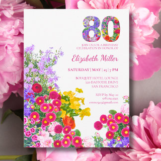 80. Geburtstagsgarten Floral Achtzig Jahre Party Einladungspostkarte