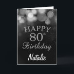 80. Geburtstagskarte Schwarz-Silber-Glitzer Karte<br><div class="desc">80. Geburtstagskarte Schwarz-Silber-Glitzer mit personalisiertem Namen.Für weitere Anpassungen klicken Sie bitte auf die Schaltfläche "Anpassen" und verwenden Sie unser Designwerkzeug,  um diese Vorlage zu ändern.</div>