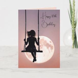 80. Geburtstagskind auf Swing mit Mond Karte