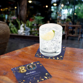 80. Geburtstagsnavy blauen goldenen Sterne Foto Rechteckiger Pappuntersetzer