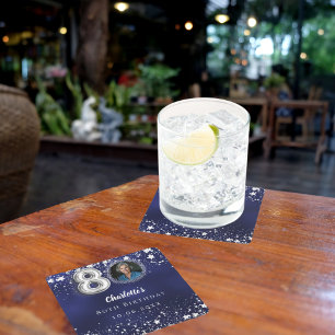 80. Geburtstagsnavy blauen Silberstars Foto Rechteckiger Pappuntersetzer