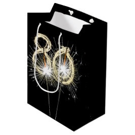 80. Geburtstagsparkler auf schwarz Mittlere Geschenktüte