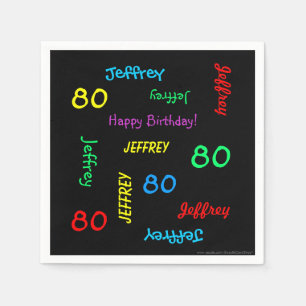 80. Geburtstagspartei Wiederholungsnamen, schwarze Serviette