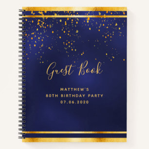 80. Geburtstagsparty 80 dunkelblaue Gold Gästebuch Notizbuch