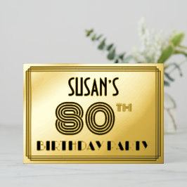 80. Geburtstagsparty — Art Deco Stil "80" & Name Folieneinladung