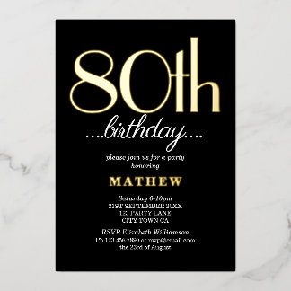 80. Geburtstagsparty Black Gold Folieneinladung