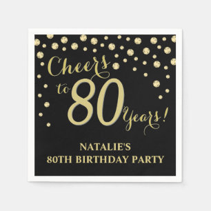80. Geburtstagsparty Black und Gold Diamond Napkin Serviette