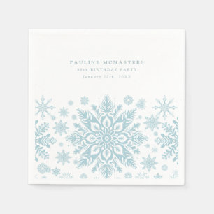 80. Geburtstagsparty Blue White Snowflake Winter Serviette