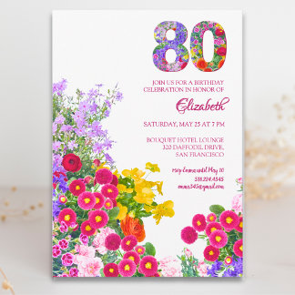 80. Geburtstagsparty Blumenladen Moderne Einladung