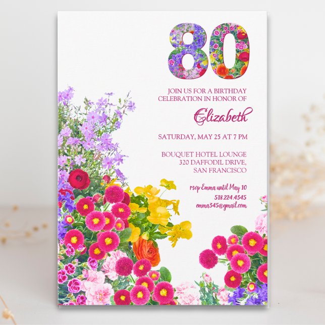 80. Geburtstagsparty Blumenladen Moderne Einladung (Von Creator hochgeladen)