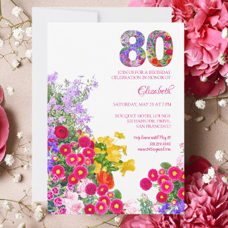 80. Geburtstagsparty Blumenladen Moderne Einladung