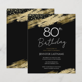 80. Geburtstagsparty Budget Gold Schwarze Einladun