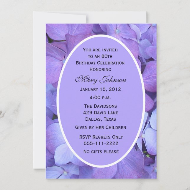 80. Geburtstagsparty Einladung Hydrangeas (Vorderseite)