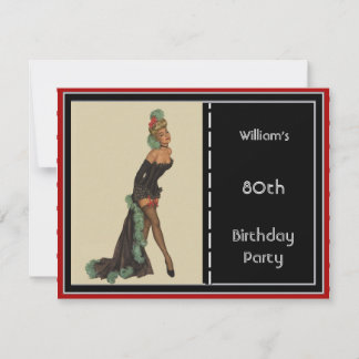 80. Geburtstagsparty Einladung Red Black Button-up