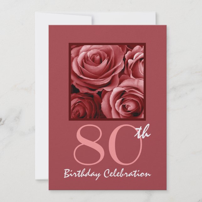 80. Geburtstagsparty Einladung Rote Rosen (Vorderseite)