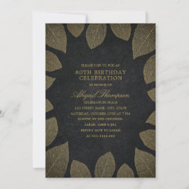 80. Geburtstagsparty Elegante Black Gold Blätter Einladung