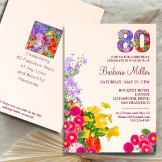 80. Geburtstagsparty floral moderne 80 Jahre Party Einladung