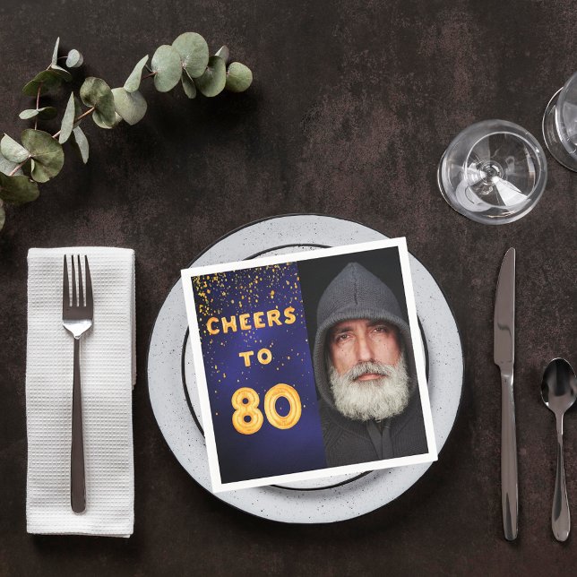 80. Geburtstagsparty Foto Goldballons blau Serviette (Von Creator hochgeladen)