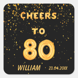 80. Geburtstagsparty Gold Ballons schwarzen Beifal Quadratischer Aufkleber