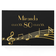 80. Geburtstagsparty Gold Musiknoten auf schwarz