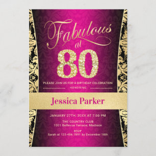 80. Geburtstagsparty - Gold Pink Black Einladung