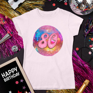 80. Geburtstagsparty Gold Pink Glitzer Disco Ball T-Shirt