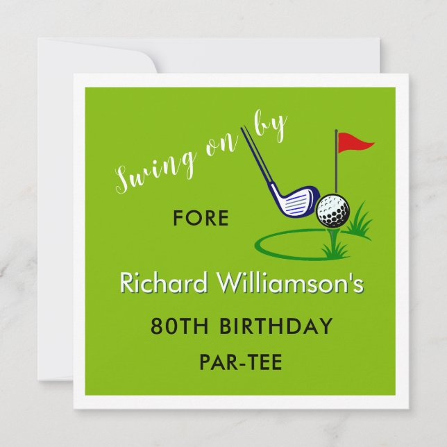 80. Geburtstagsparty Herren Golf Thema Einladung (Vorderseite)