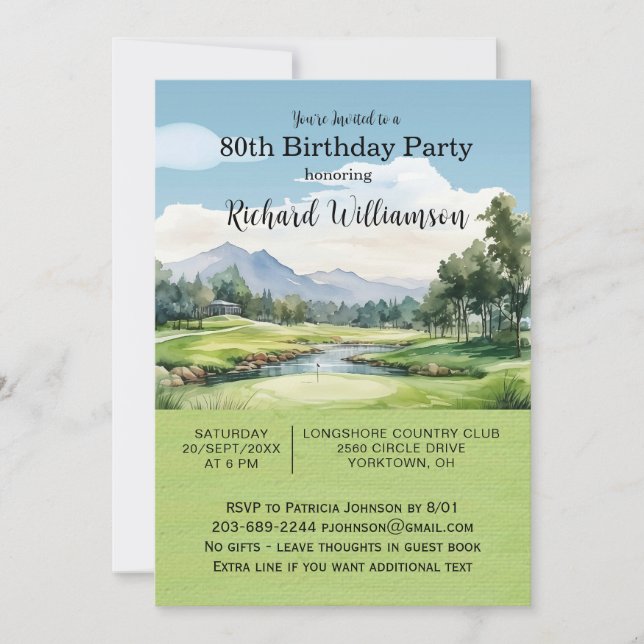 80. Geburtstagsparty Herren Golf Theme Party Einladung (Vorderseite)