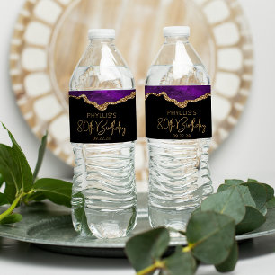 80. Geburtstagsparty Lila Gold Agate Wasserflaschenetikett