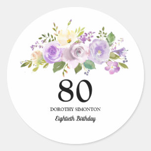 80. Geburtstagsparty Lila Rose Runder Aufkleber