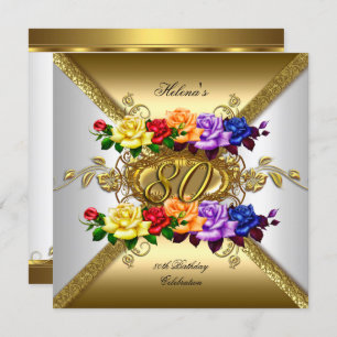 80. Geburtstagsparty Multi Color Gold Rose Einladung