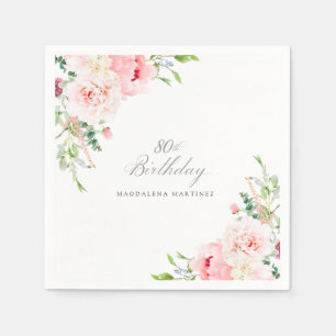 80. Geburtstagsparty Pink Floral Custom Cocktail Serviette