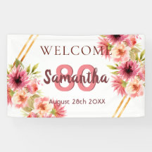 80. Geburtstagsparty pinkfarbene goldene Blume wei