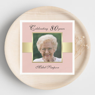 80. Geburtstagsparty Rose Gold Foto Napkins Serviette