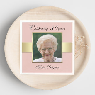 80. Geburtstagsparty Rose Gold Foto Napkins Serviette