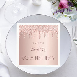 80. Geburtstagsparty Rose Gold Glitzer 80 Jahre Serviette