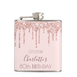 80. Geburtstagsparty Rose Gold Glitzer Tropfen ros Flachmann