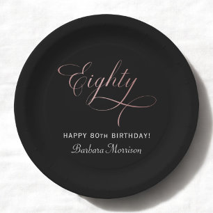 80. Geburtstagsparty Rose Gold Script Personalisie Pappteller