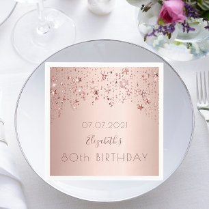 80. Geburtstagsparty Rose Goldstars Tropfen rosa Serviette