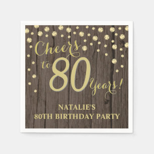 80. Geburtstagsparty Rustic Wood und Gold Diamond Serviette