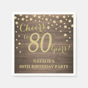 80. Geburtstagsparty Rustikal Holz und Gold Diamon Serviette