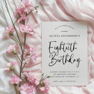 80. Geburtstagsparty   Schwarz-Weiß-Typografie Einladung