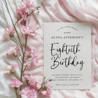 80. Geburtstagsparty | Schwarz-Weiß-Typografie Einladung