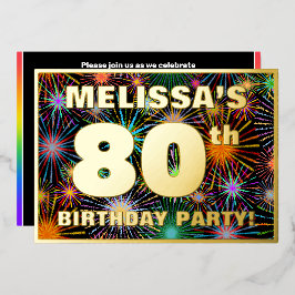 80. Geburtstagsparty - Spaß, farbenfrohe Feuerwerk Folieneinladung