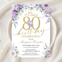 80. Geburtstagsüberraschung Gold Lila Floral Elega